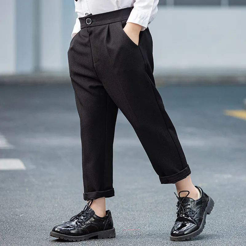 Camisa e calças formais de manga comprida para crianças, calças de cor sólida para meninos adolescentes, roupas infantis para bebês, vestido casual para crianças