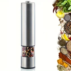 Stainless Steel One-Handed Electric Salt and Pepper Grinder Set with Light (1pc)