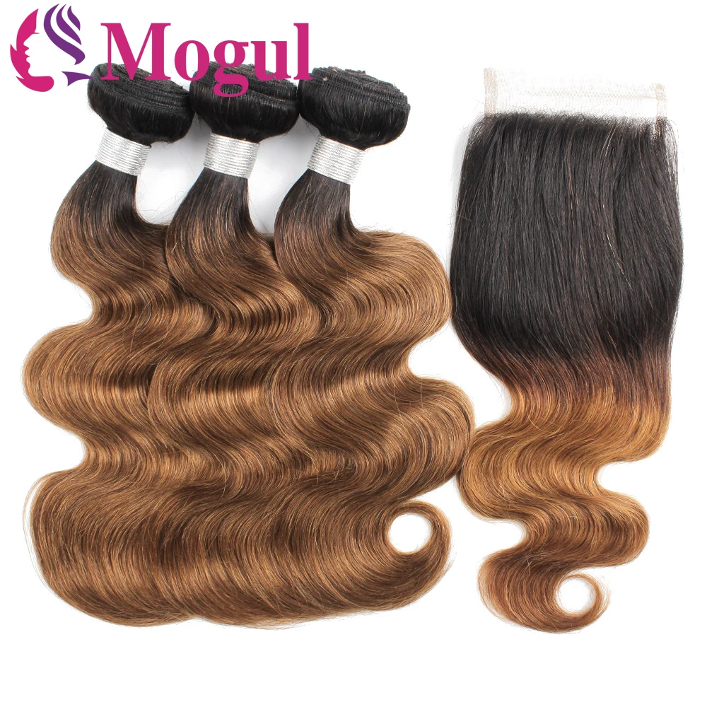 4x4 Lace Closure Brazilian Headband Lace Closure 1B/30 Dark Blonde Non-Remy Body Wavy Human Hair Strap Closure