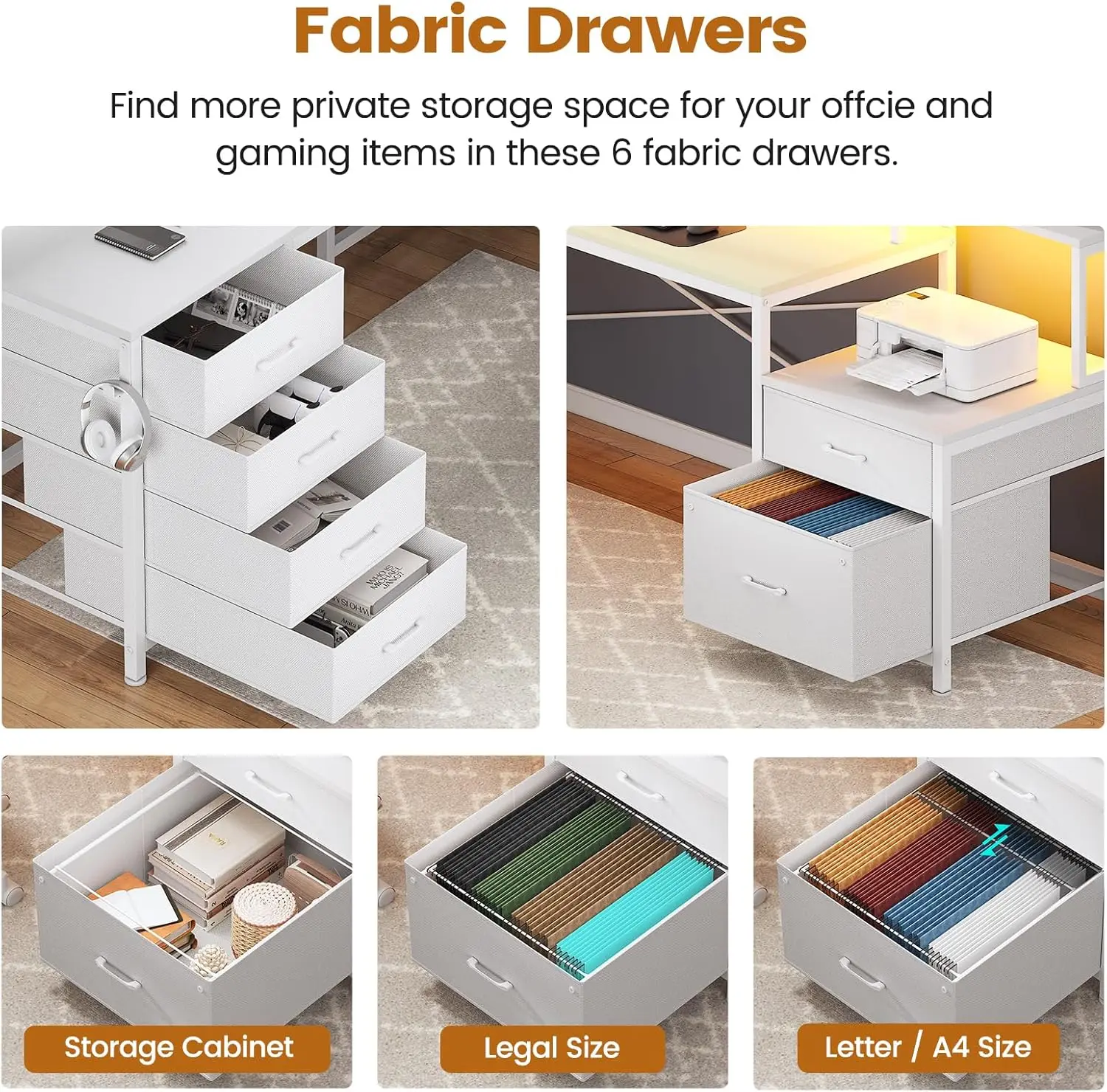 L Shaped Desk with 6 Drawer, 108" Home Office Desk with File Drawer & Power Outlet, Corner Computer Desk with Monitor Shelf 3