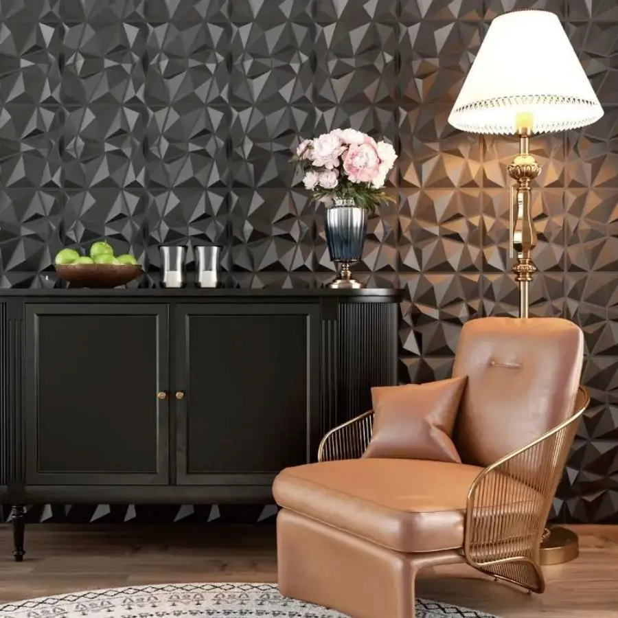 Description Picture 2 of item12/20/30pcs 3D pvc wall panels for indoor wall decoration, living room hall bedroom hotel office,including tape