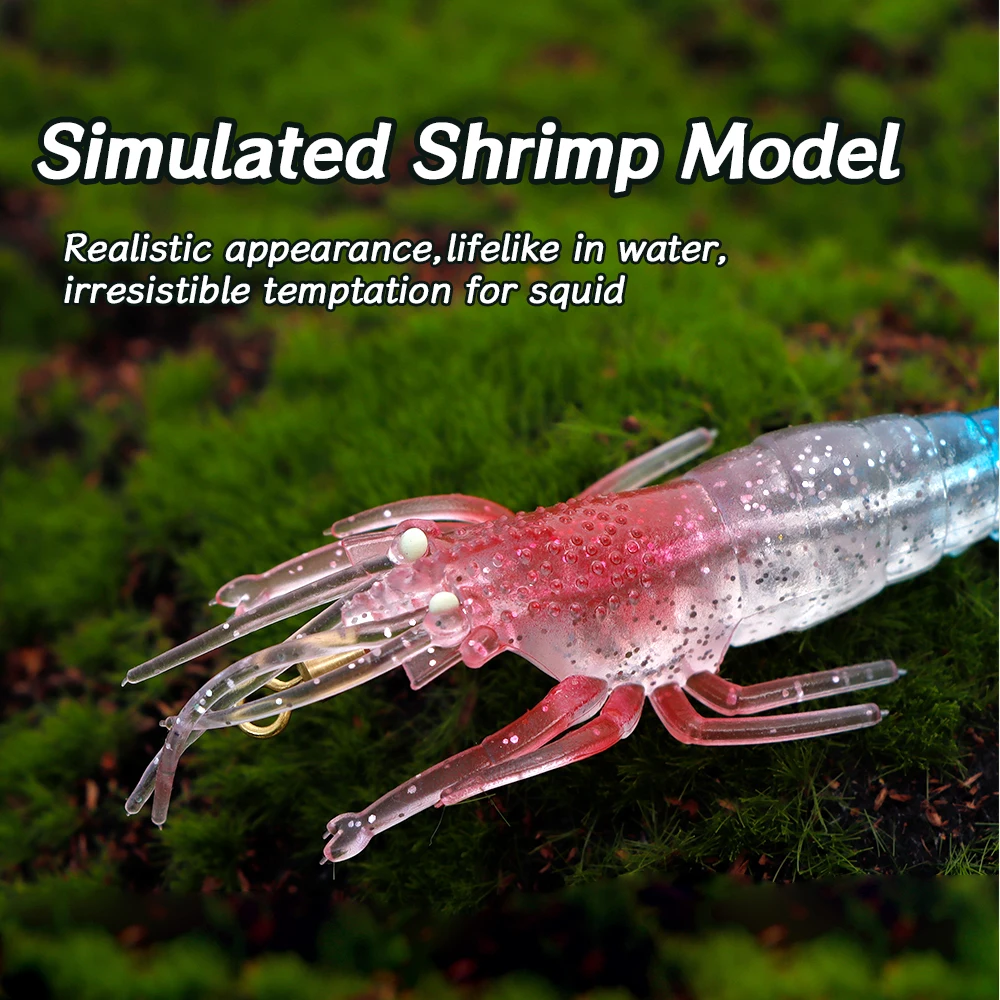 Fishing Lure Glowing Shrimp Seawater Squid&Octopus Lures 9.8g/10cm PVC 5pcs/Pack 5 Colors High Sensitivity Night
