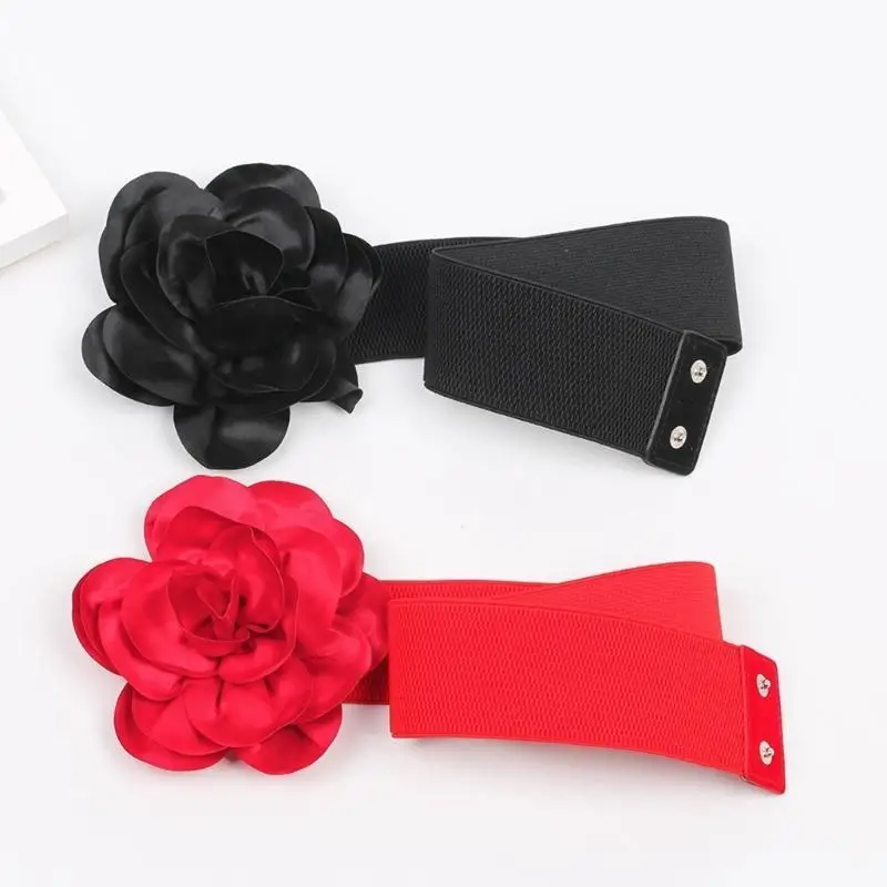 652F Blumen-Dekorgürtel, Blumen-Taillengürtel für Kleid, Blumen-elastischer Gürtel, breiter Gürtel – Detail 10