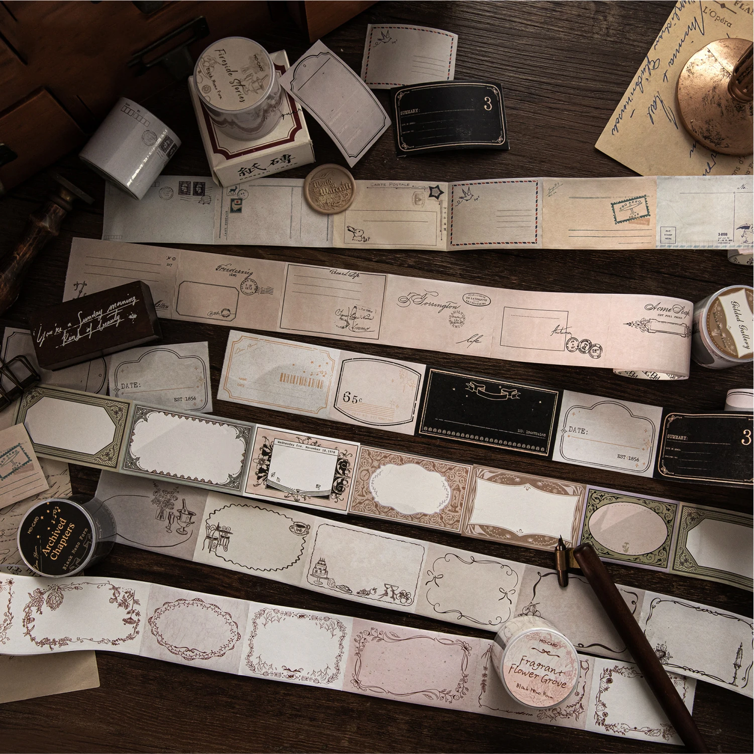메모 블랭크 시그니처 시리즈 빈티지 스탬프 테두리 라벨 풍경 테이프 창의적인 DIY 저널 재료 콜라주 문구류