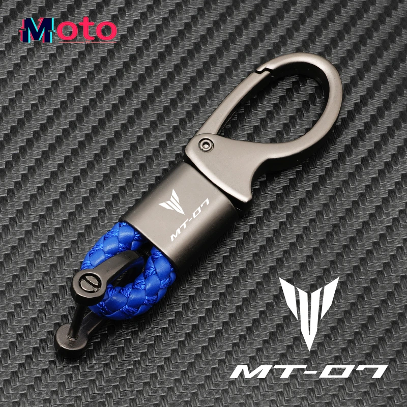 

2023 New Motorcycle High Quality Accessories Hand Woven Leather Keychain Metal Keyring For Yamaha MT07 MT-07 FZ-07 2014-2022