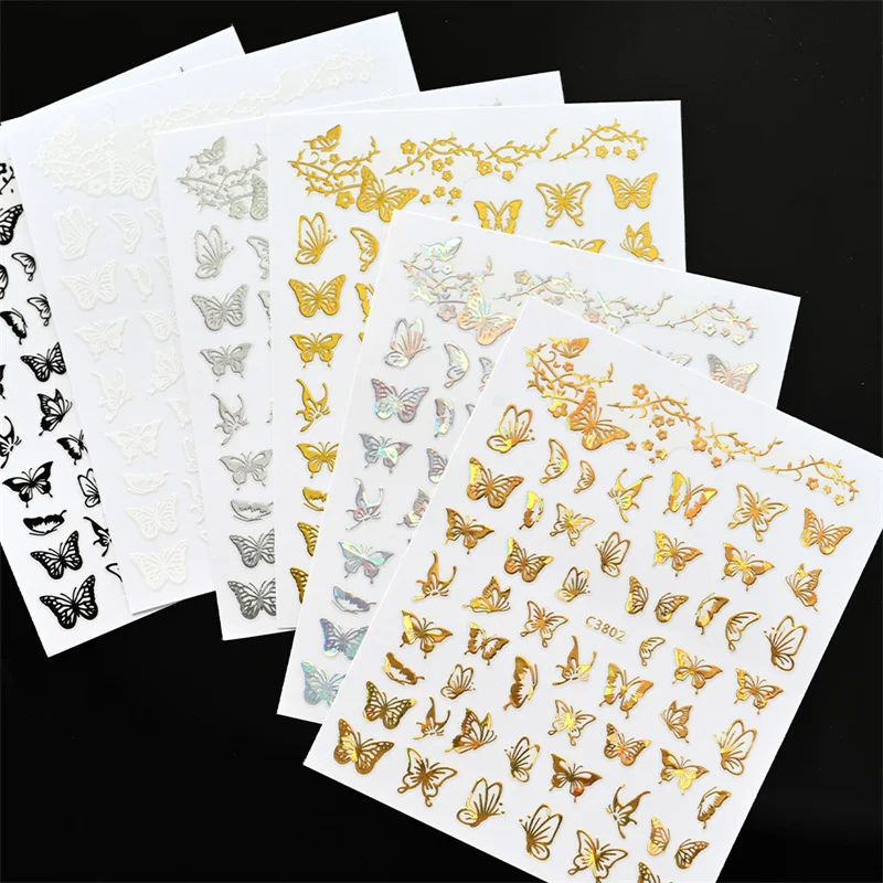

1pcs 5D Sweet Chic Butterfly Nail Art Decorations Luxury Gold White Black Deaign Nail Charms Stickers DIY Manicure Slider Decals