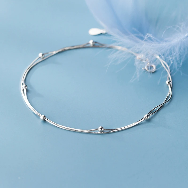 Modian High Quality Double Layer Snake Chain Anklet for Women Girl With Heart Lobster Clasp Fit Beads Charm Anklet Fine Jewelry