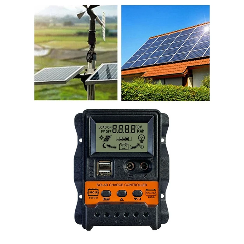태양 전지 패널 배터리 컨트롤러 레귤레이터, 12V 24V, 자동 2 USB LCD 디스플레이 부하 방전기