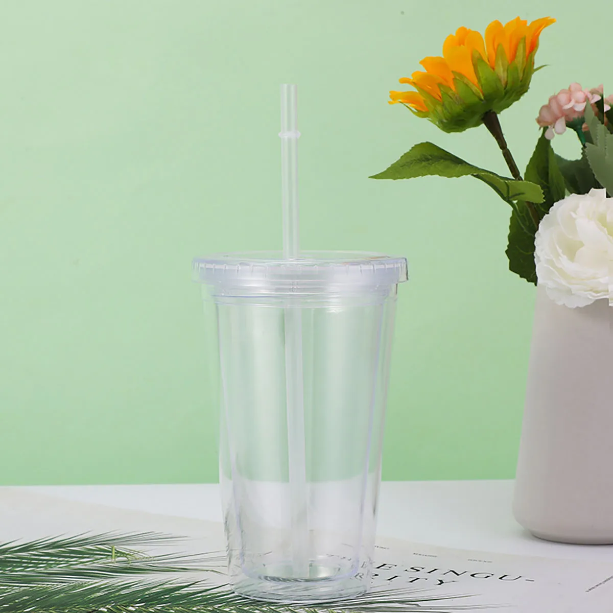 1pc  Transparent and minimalist water cup with straw, reusable, used for DIY smoothie cups for coffee, milk, and beverages