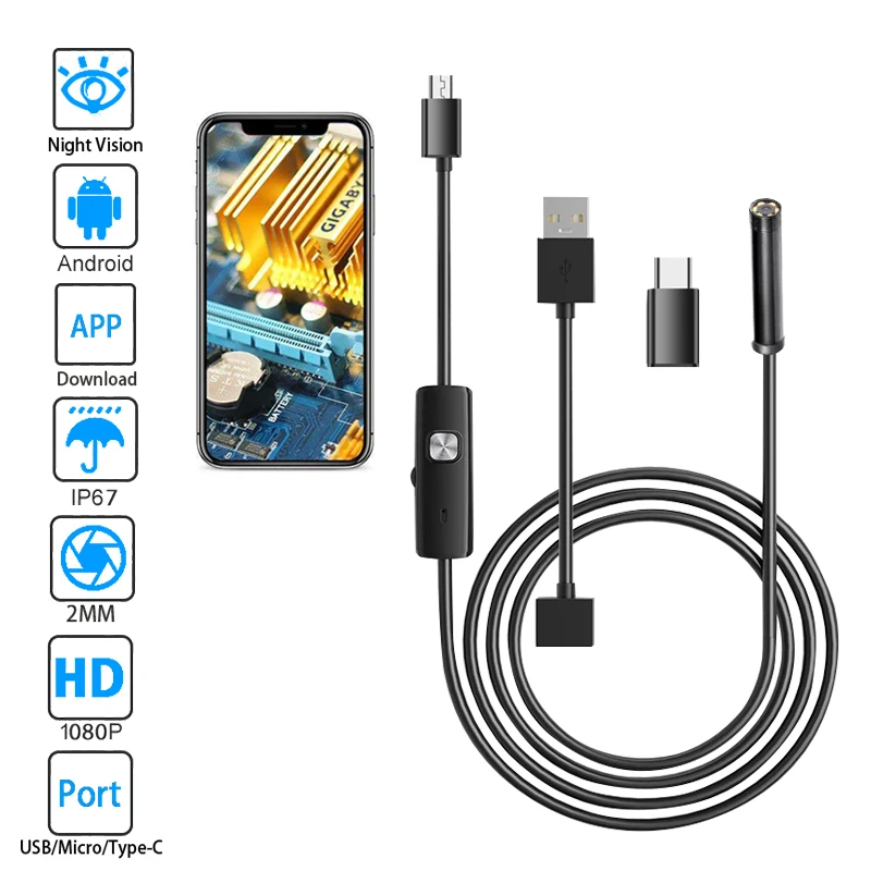 Android Endoscope Camera 7MM 5.5MM Mini Lens 3in1 TYPE-C OTG Micro USB  Waterproof Car Inspection Borescope for Samsung Huawei - AliExpress