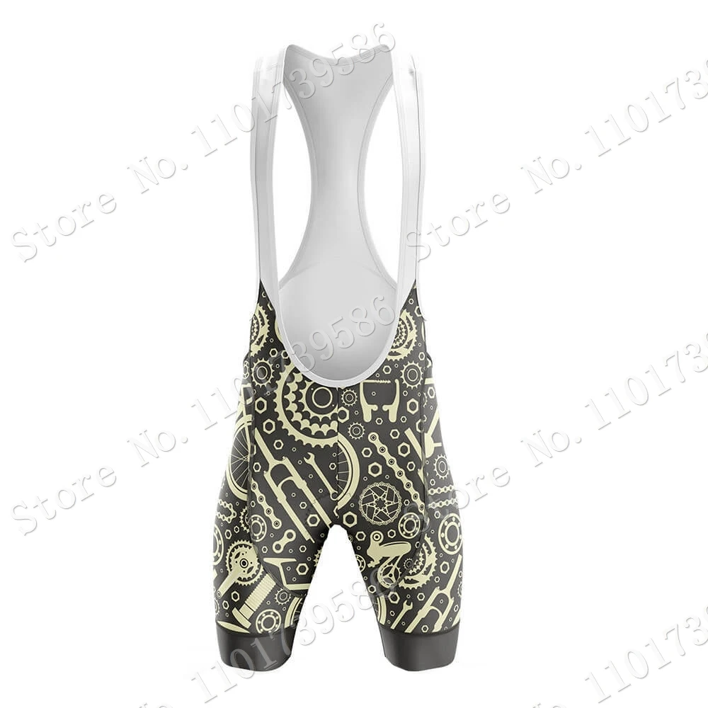 Bicycle Gears Mens Cycling Jersey Set Short Sleeve Ride Retro Clothing Men Road Bike Shirts Suit Bicycle Bib Pants Maillot
