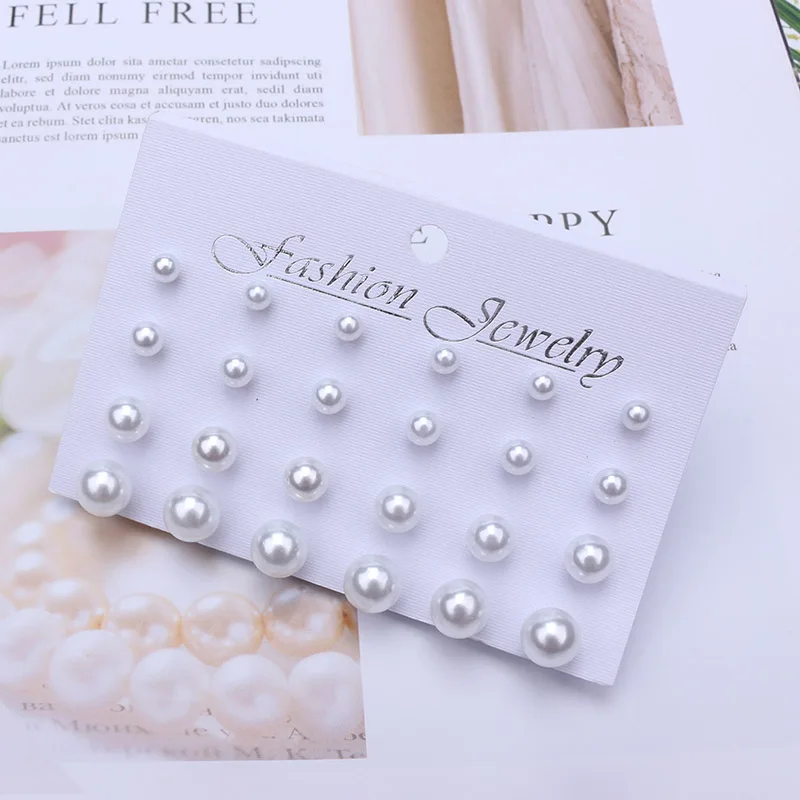 Pearl Earrings Set For Women Jewelry On Ear Ball Stud Earrings kit Bijouteria brincos Bijoux 12 Pair Beige White Pearl Earring 4