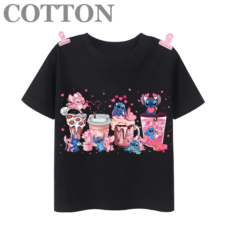 thumbnail image 1 of Camisetas de algodón para niños de moda de verano con múltiples estampados de manga corta y cuello redondo de Disney Stitch Anime, 1 of 5