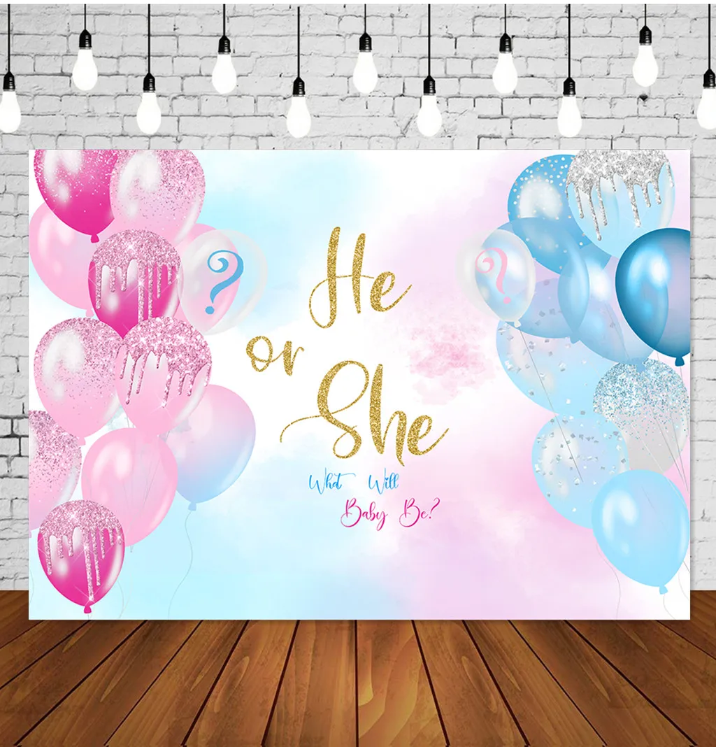 Gender Reveal Backdrop Boy or Girl Gender Surprise Party Photography  Background Pink Blue Balloon Cake Table Decoration Banner