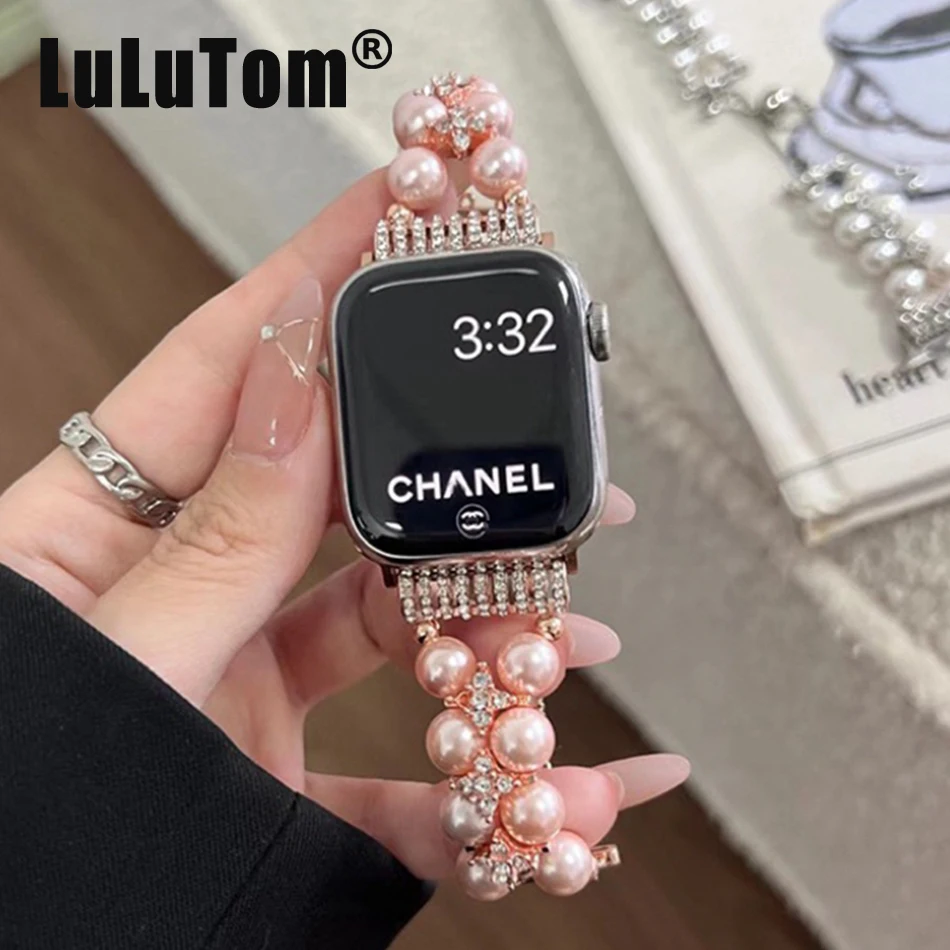 

Pearl Strap For Apple Watch UItra 8 7 49mm 45mm 44mm Luxury Glitter Diamond Wristband For iWatch Series 6 5 SE 4 42mm 40mm 38mm