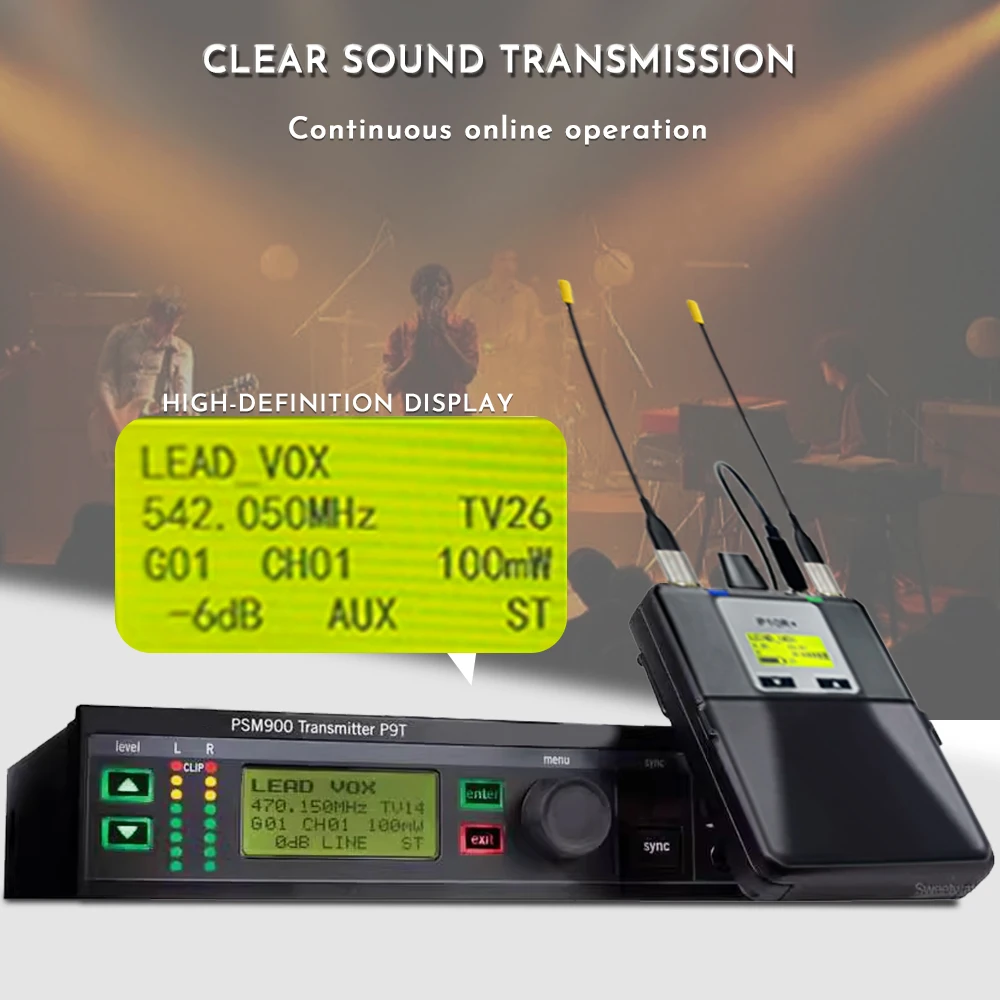 PSM900 4바디팩 무선 인이어 모니터링 시스템 P9T 송신기 P10R 수신기 무대 녹음 스튜디오 스테레오 모니터링 시스템