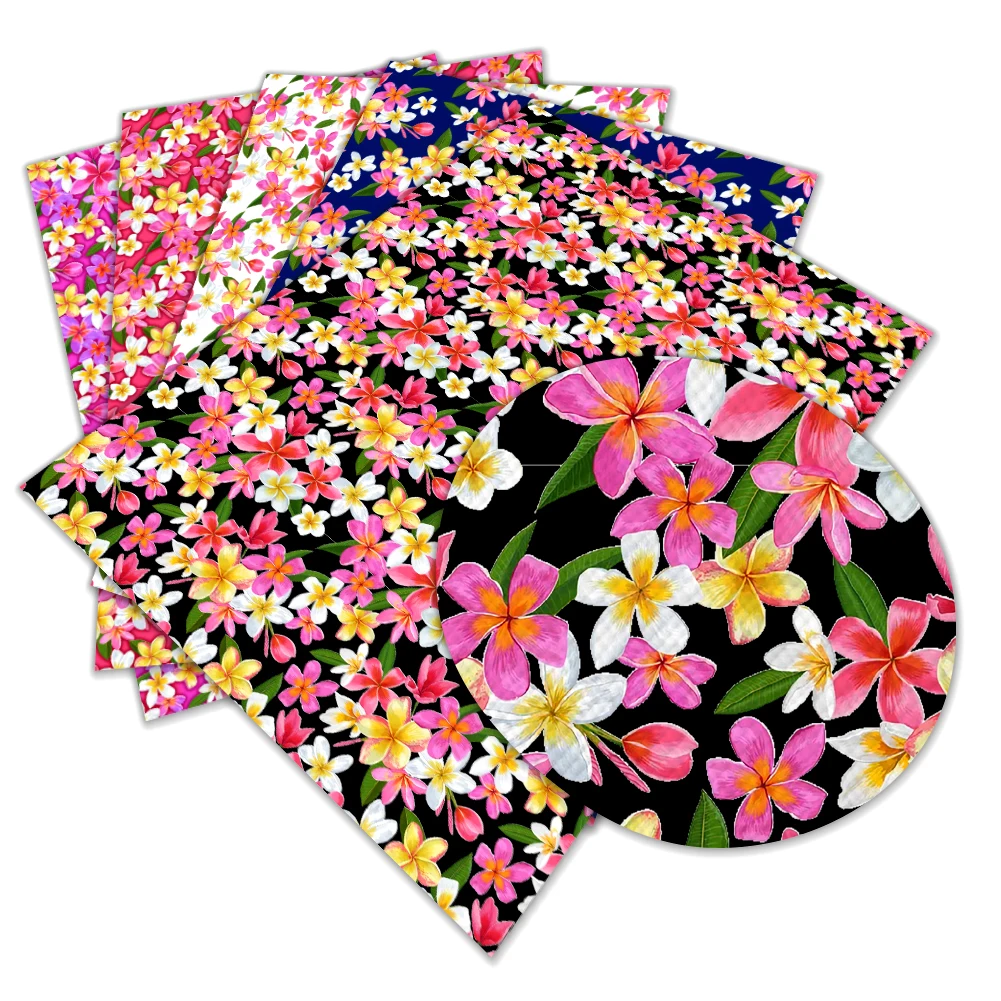 하와이 꽃 인쇄 패턴 인조 가죽 비닐 크로스 그레인 DIY 헤어 보우 쥬얼리 귀..