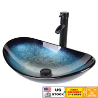 Modern Glass Vessel Sink Basin Set with ORB Faucet Countertop Combo Kit and Pop-up Drain Unique Transparent Design Durable 1