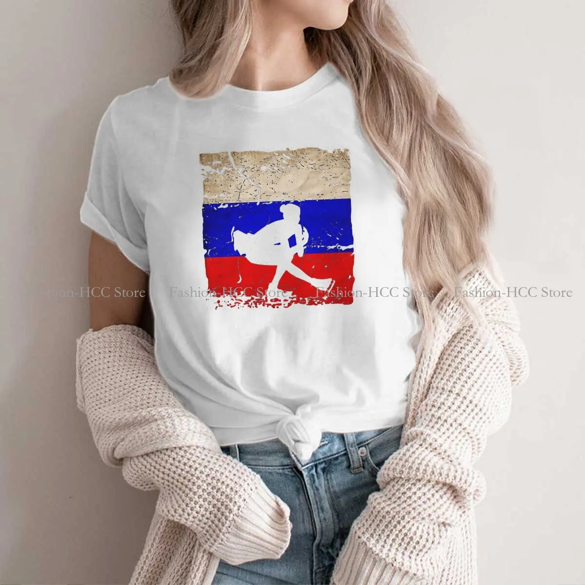 

Figure Skating TShirts Skater With The Russian Flag Print Homme T Shirt Funny Clothing