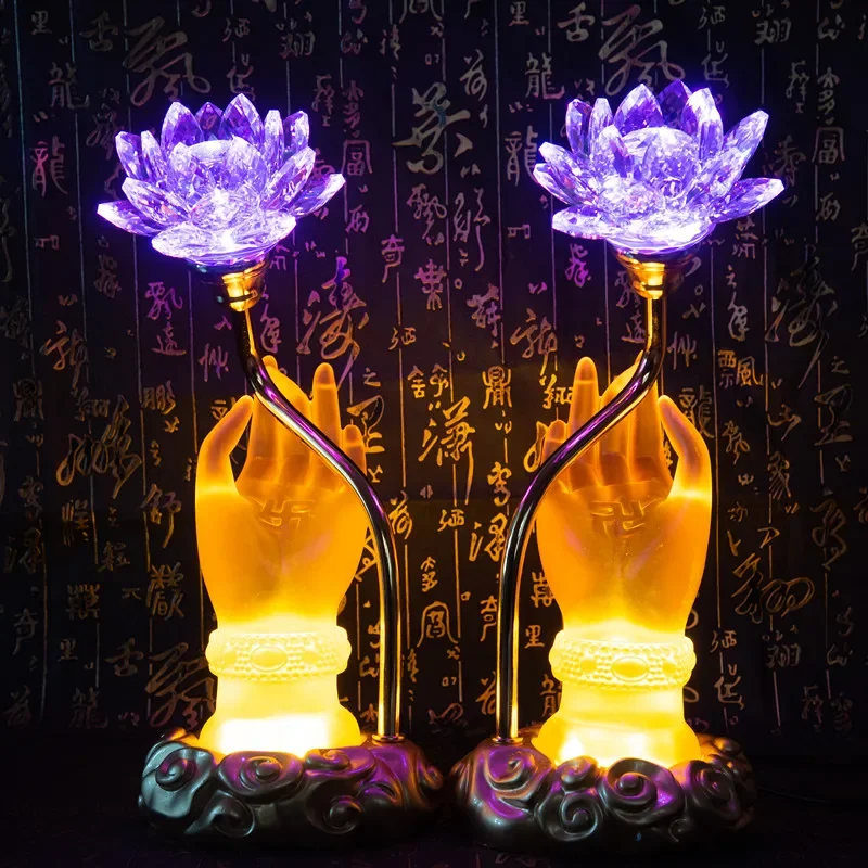 Bunte Lotus Discolores Kristall Lampe Stecker In Zahlung Glasierte Bergamotte LED Buddha Lampe Haushalts Gebet