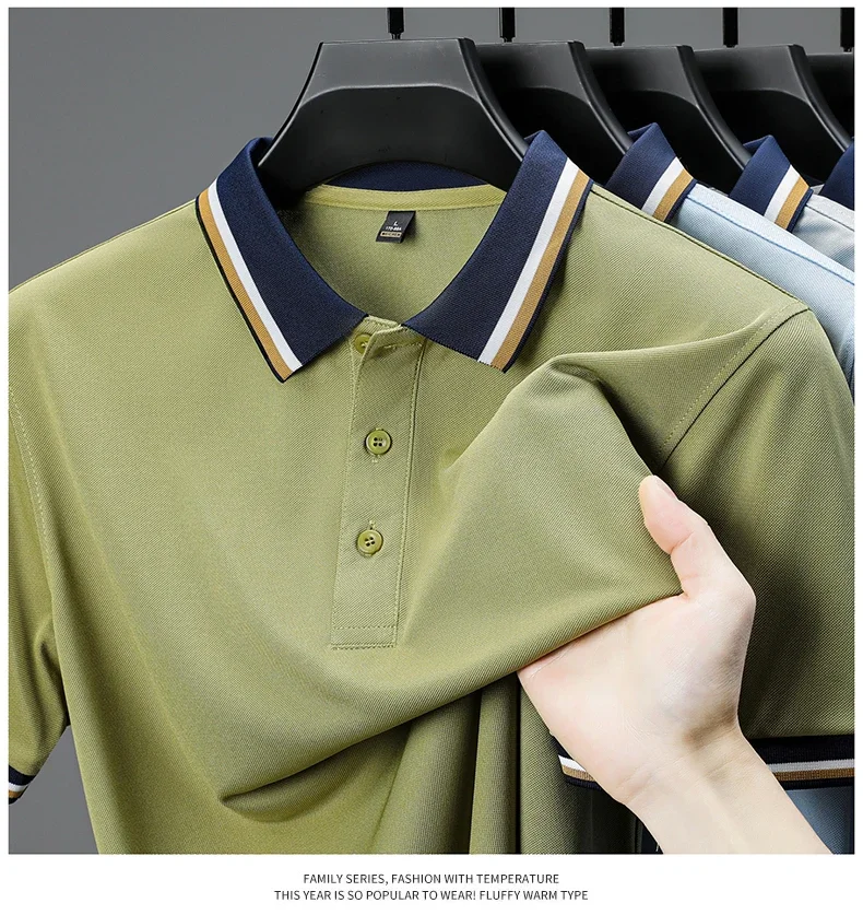2025 Fashionable Men's Short Sleeved Polo Shirt with Summer Collar and Striped Design, Boutique Top, Casual Business T-shirt 23 Sfb3b57fd364142efb7c21df20ef9af7bw