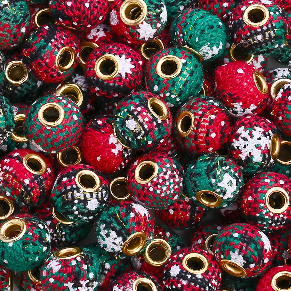 20/50 Stück 15 mm Weihnachtsserie Polyesterfaser Stoffbeutel Perlen für DIY Perlenstifte Halskette Armband Schlüsselanhänger für Schmuckherstellung – Detail 4