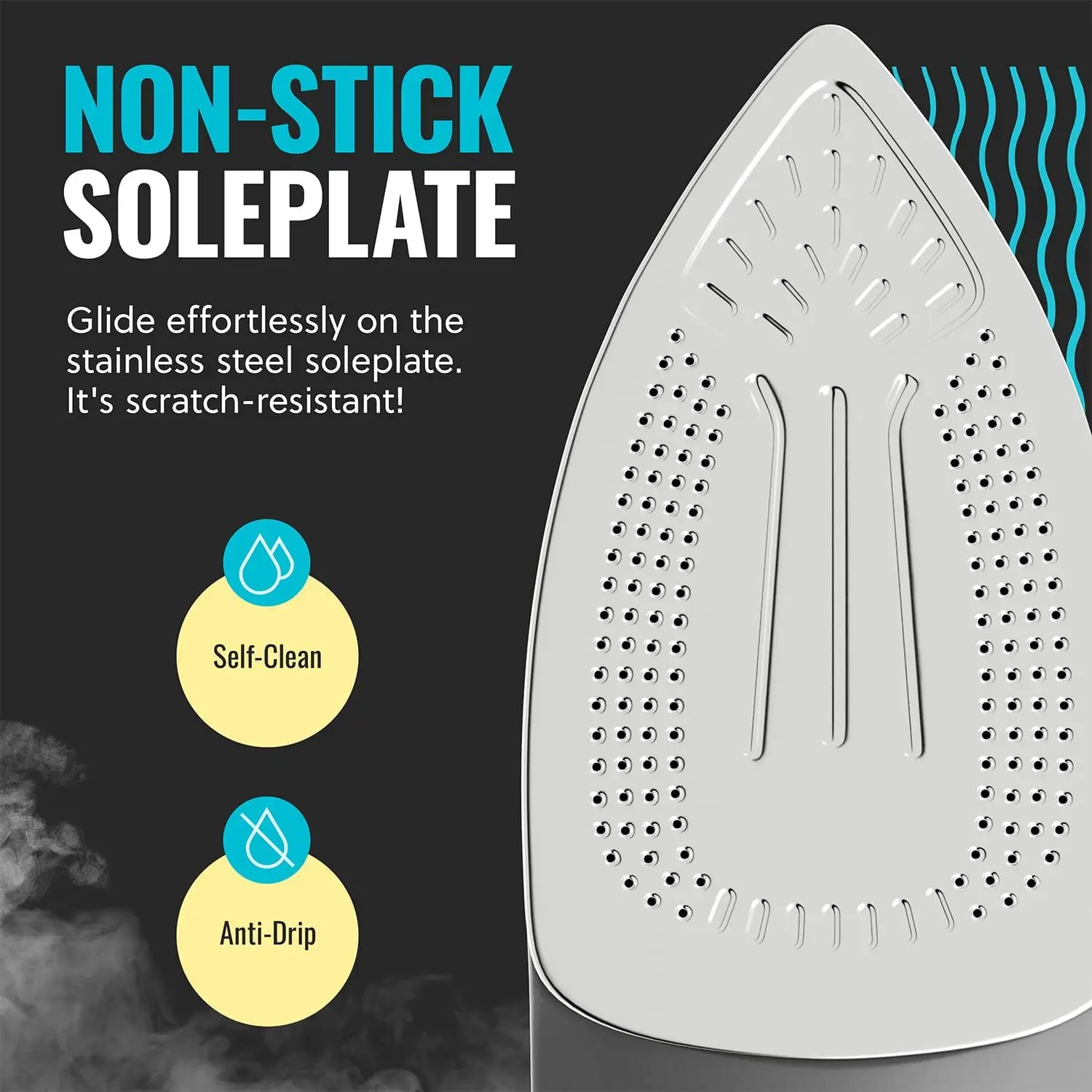 Iron for Clothes 1700W with Self-Cleaning Nonstick Stainless Steel Soleplate, Auto Shutoff, Anti-Drip 3