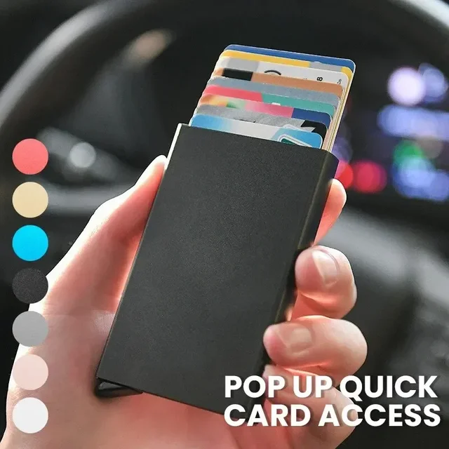 Personalized Custom Logo Name Men ID Credit Bank Card Holder Wallet Anti Rfid Smart Anti Rfid Blocking Magic Pop Up Card Holder 2