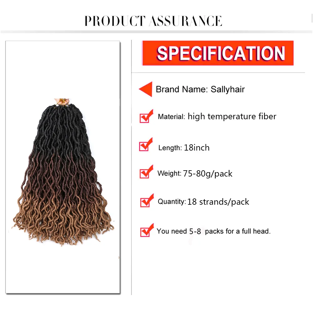 Sallyhair Faux Locs Curly Crochet Braids Hair Extensions 18 strands/pack Ombre Synthetic Braiding Hair 18inch