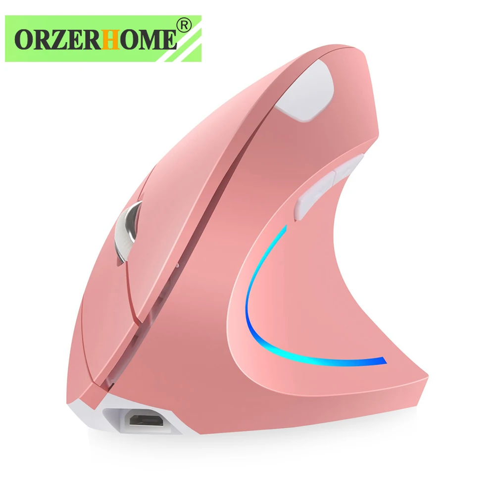 ORZERHOME 충전식 무선 마우스, 핑크 수직 컴퓨터 마우스, RGB 귀여운 마우스, 인체 공학적 게임용 마우스, PC 노트북용 