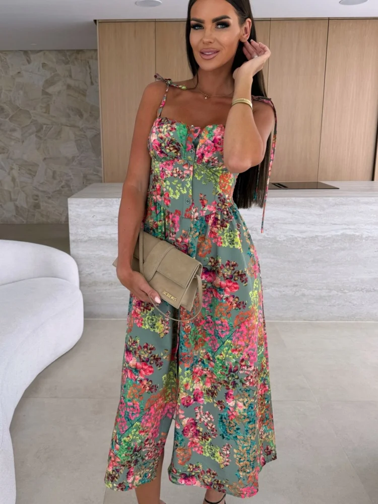 Sleeveless Women Sling Dress Print Elegant Casual Party