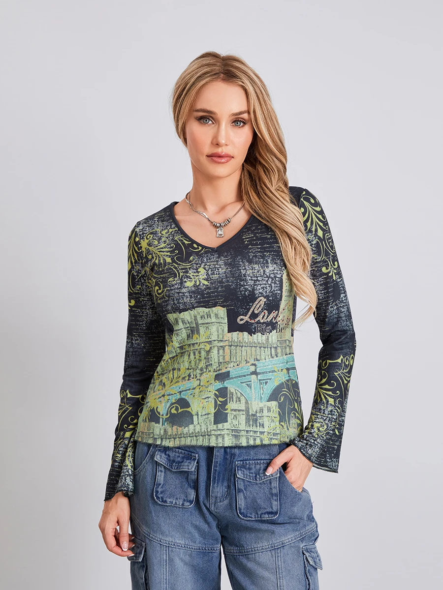 

Y2k Fairy Grunge Shirts Women Graphic Printed Aesthetic Vintage Slim Fitted Crop Tops Girls Oversized Baggy Tees