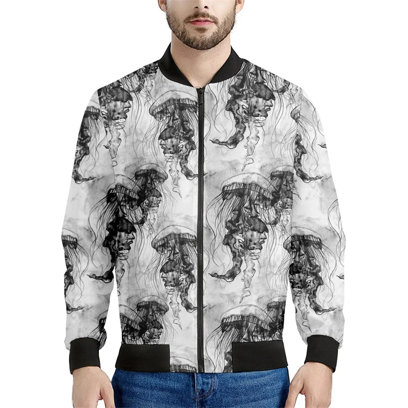 thumbnail image 1 of Chaquetas con estampado 3D de medusas y animales bonitos para hombres y mujeres, sudadera con cremallera, ropa de calle, abrigo holgado, chaqueta bomber de manga larga con cremallera, 1 of 4
