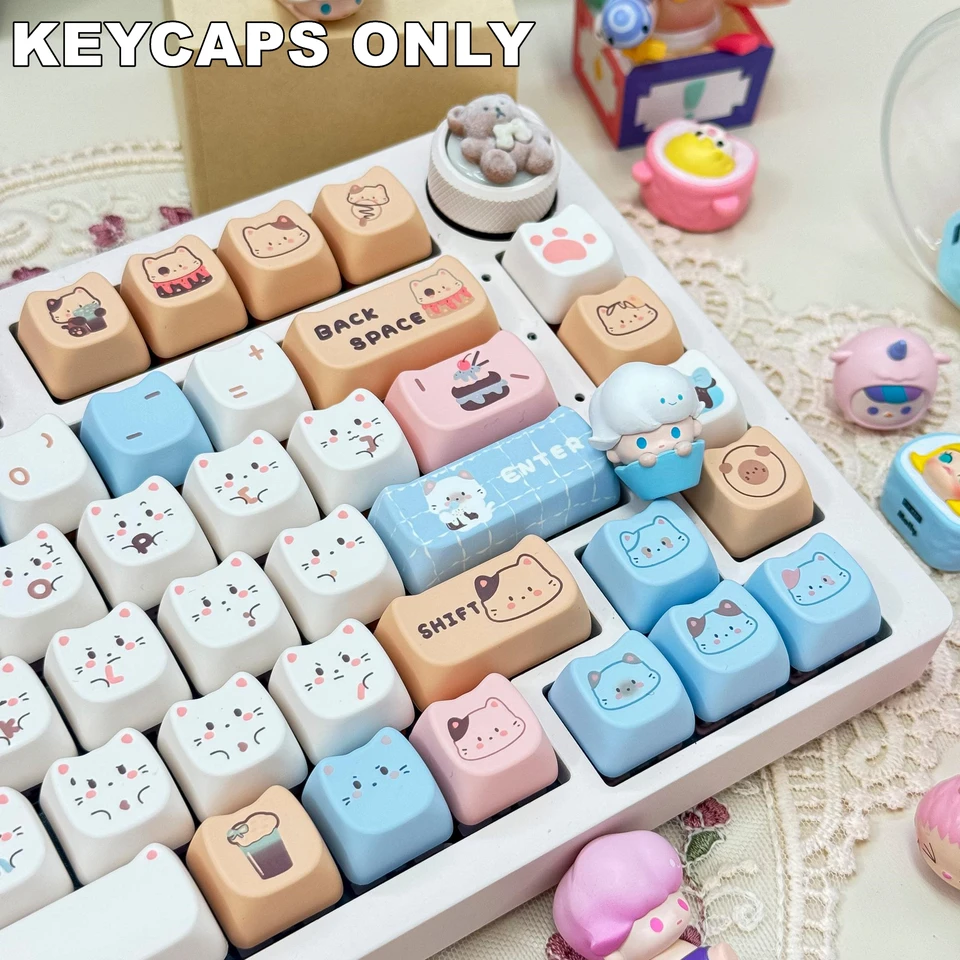 PBT Keycaps 142 Tasti A Tema Gatto Sale Marino - Profilo MAO Per Tastiera Meccanica Cherry MX - Sublimazione