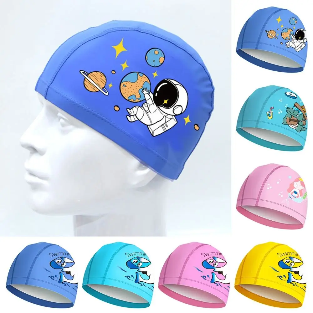 

Ears Pleated Long Hair Protect Sports Accessories Elastic Pu Turban Kids Swimming Cap Swimming Caps Pool Bathing Hats