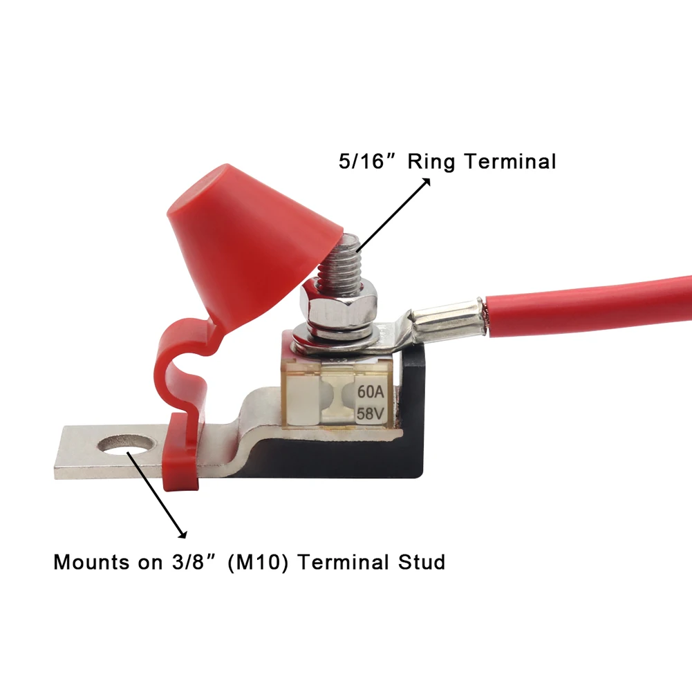 M8 30A-300A Battery Terminal Mount Fuse Blocks MRBF Fuse Block Kit58V Single Stud 5/16" Marine Rated Battery For Boat Truck