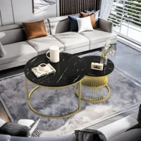 Fangange – ensemble de 2 tables gigognes, tables basses rondes modernes avec rangement, tables d'appoint pour canapé, meubles de salon, structure en métal 4