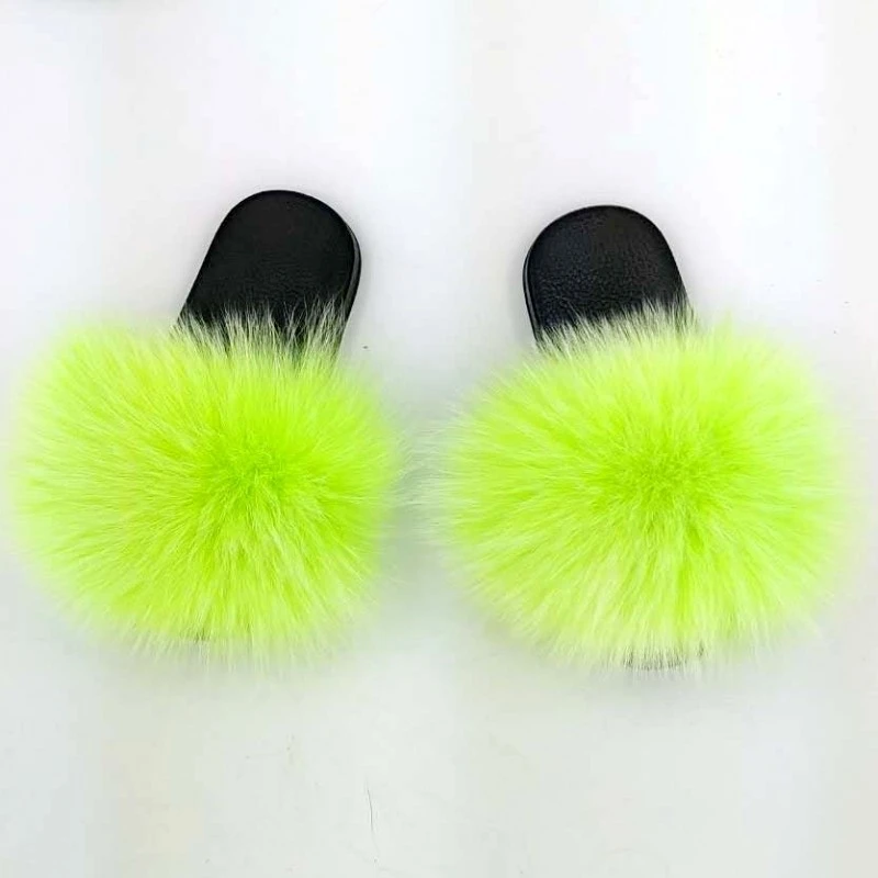 24-35 Size Four Reason Summer Winter Children Slippers Girl Boy Fashion Outside Soild Swell Fox Fur Flip Flops