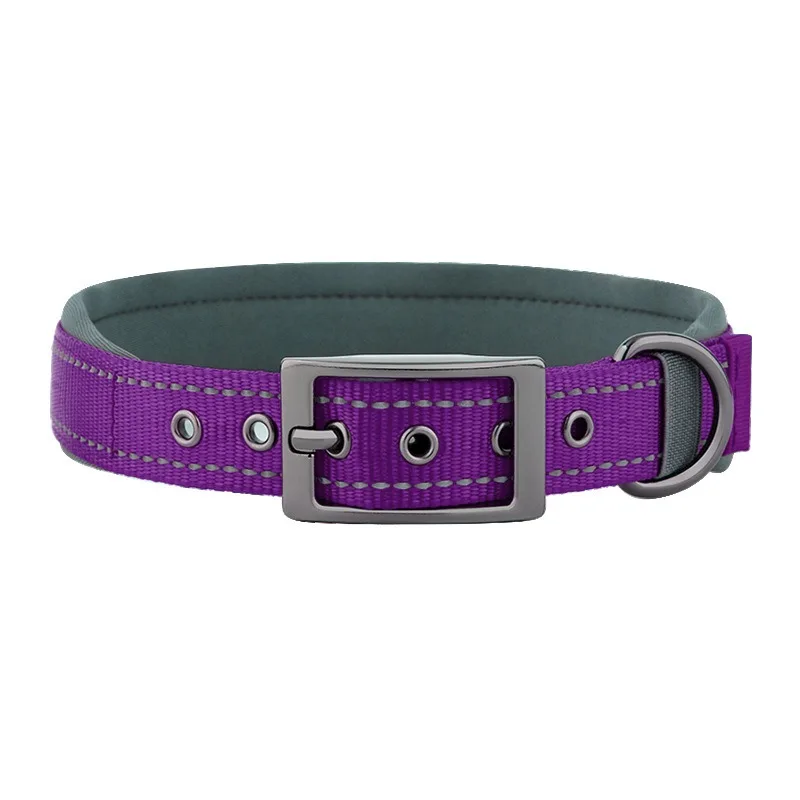 Collares para perros con forro de material de buceo transfronterizo, collares para mascotas con hebilla de cuero reflectante, collares para perros grandes, medianos y pequeños