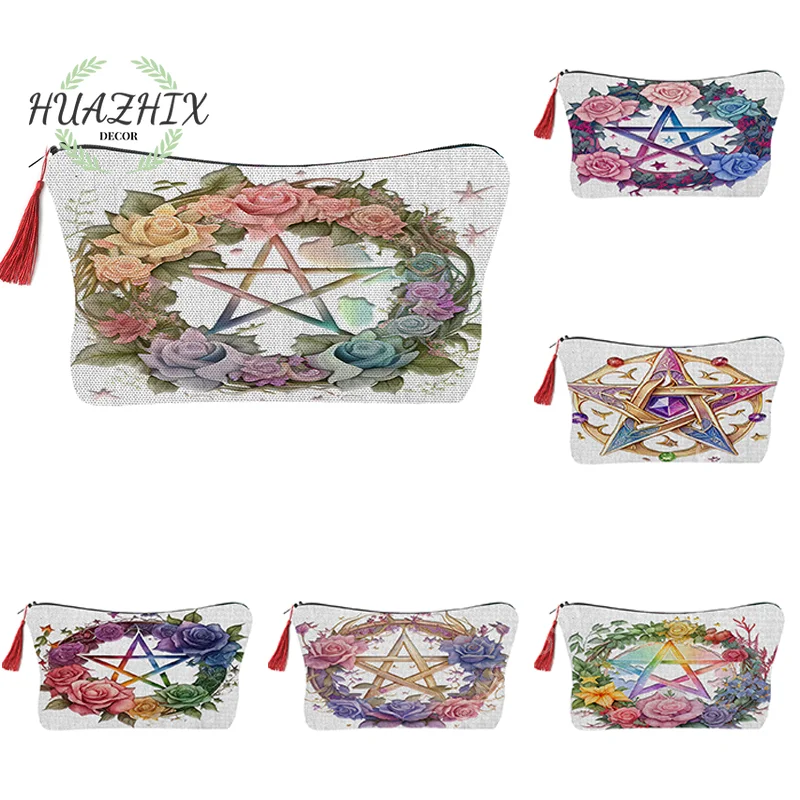 

Flower Pentagram Cosmetic Bag for Women Makeup Organizer Storage Pocket Packaging Wallet Lady Storage Toiletry Kit Organizers