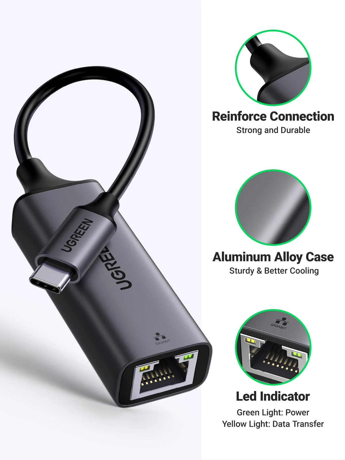 UGREEN USB Ethernet Adapter 1000/100Mbps USB Lan RJ45 For Laptop Macbook Samsung iPad USB Ethernet Network Card - 4