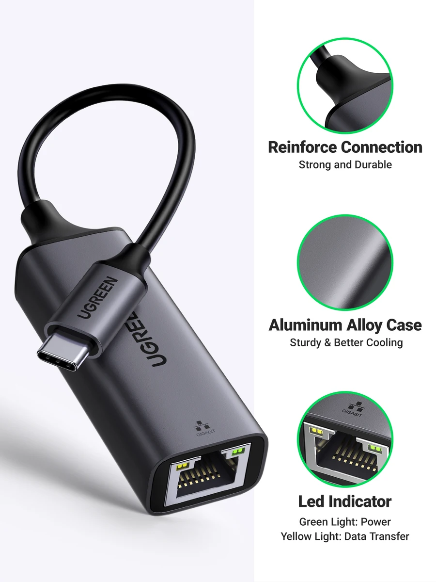 UGREEN USB Ethernet Adapter 1000/100Mbps USB Lan RJ45 For Laptop Macbook Samsung iPad USB Ethernet Network Card — view 4