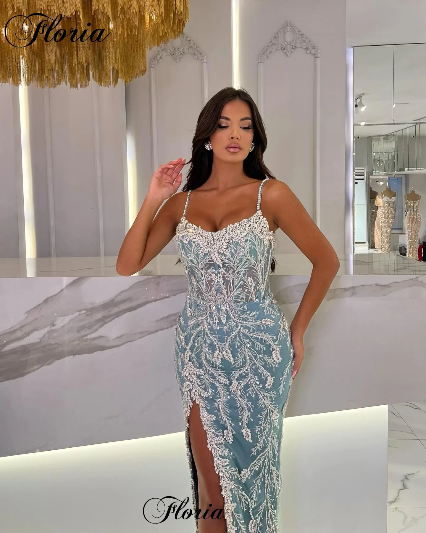 Elegant Cocktail Dresses Side Slit Sexy Strapless Prom Party Dresses Crystals Vestidos De Gala Party Gowns