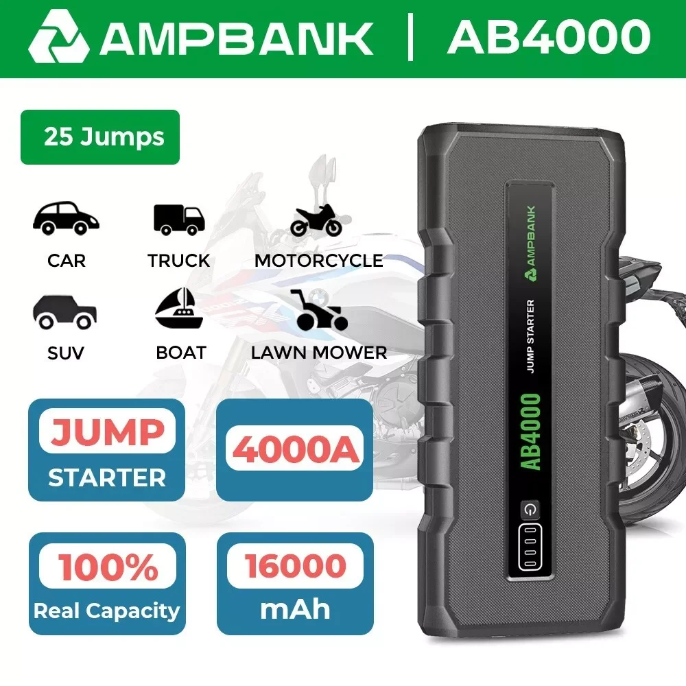 AMPBANK AB4000 4000A Battery Jumper Starter Portable 12V Car Battery for Up to 10L Gas/8L Diesel Engines 24000mAh Booster