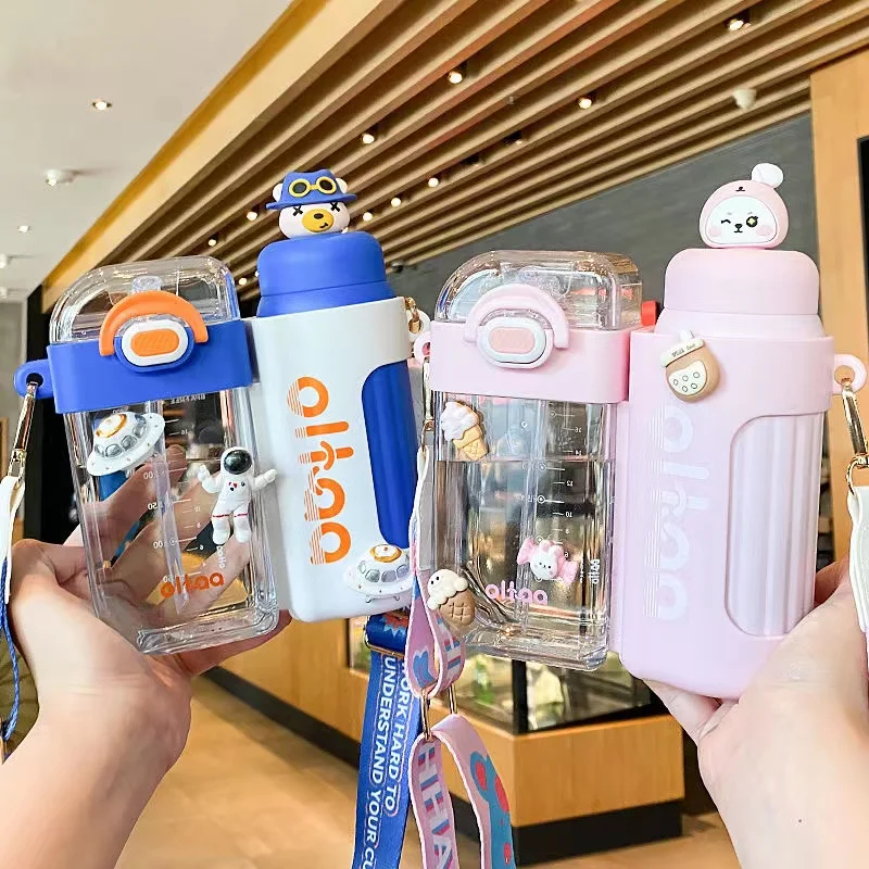 

Cartoon 320/400ml Portable Split Double Drinking Thermos Cup for Kids Boys and Girls with Straw BPA Free Plastic Water Bottles