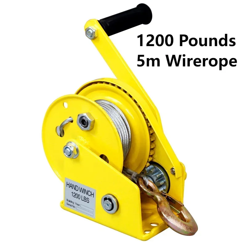 1200 Pounds 5m Wirerope Hand Operated Winch Bidirectional Self-locking Small Portable Winch Manual Traction Hoist Crane