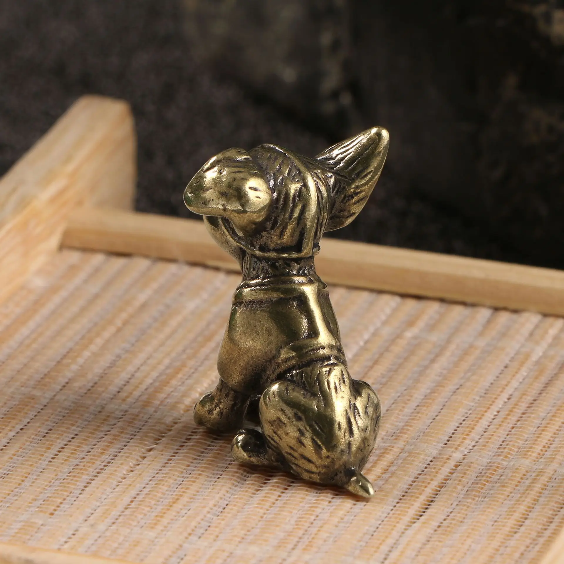 Small Dog Handmade Copper Carving Solid Copper Brass Ornament Cute