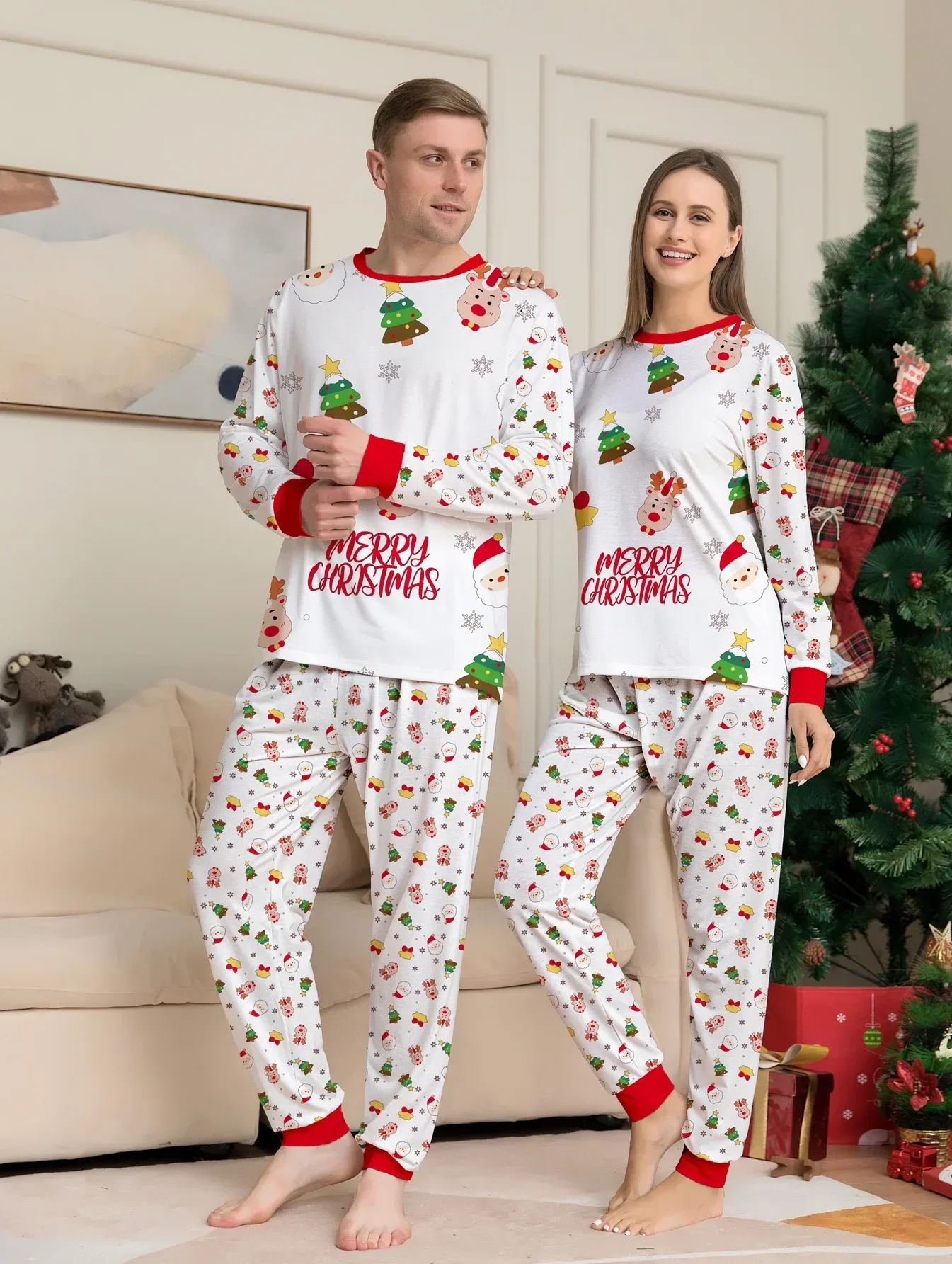 thumbnail image 4 of Pijamas suaves navideños, conjuntos familiares a juego, ropa de dormir estampada, conjunto para mamá, hija, papá, hijo, ropa de bebé a juego, pijamas navideños, 4 of 5