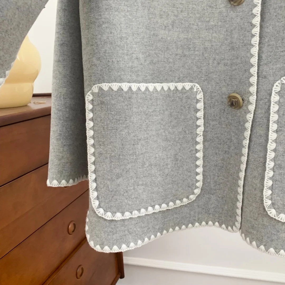 Sfb3c4475f71c4dbf80566e5b5d3856592 Women Fringe Scarf Collar Coat Double-sided Woollen Single Breasted Autumn Winter, Loose Embroidery Trim Female Casual Jacket Mallzona