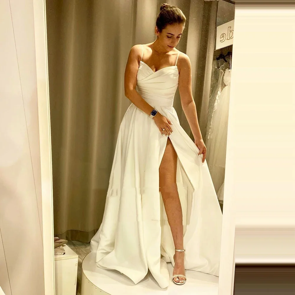 

Side Slit Sexy Wedding Dresses Simple Satin Bride Dresses For Women Robe De Mariee 2024 Beach Vestidos For Women Customize